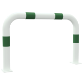 Impact protection bars | as e-charging post protection | to be fixed by plugs, | total width: 1000mm, total height: 650mm | hot-dip galvanized and white powder-coated with 3 green reflective strips foil type RA1/A